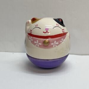 maneki neko lucky cat roly poly bell inside purple pink